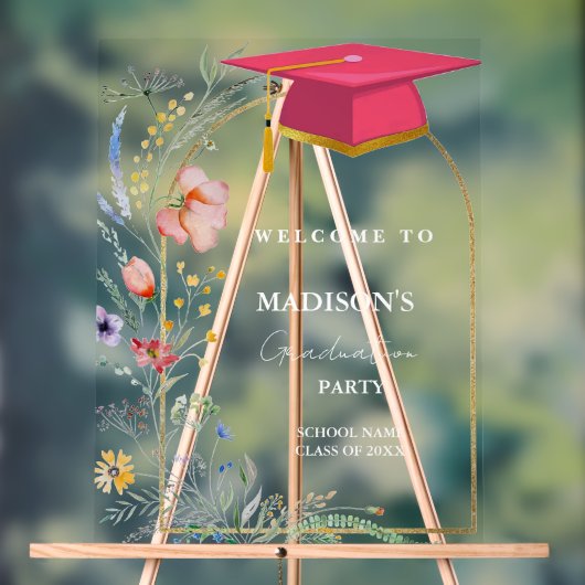 Elegant Wildflower Meadow Afstuderen Welkomstbord Acryl Bord (Neutraal)