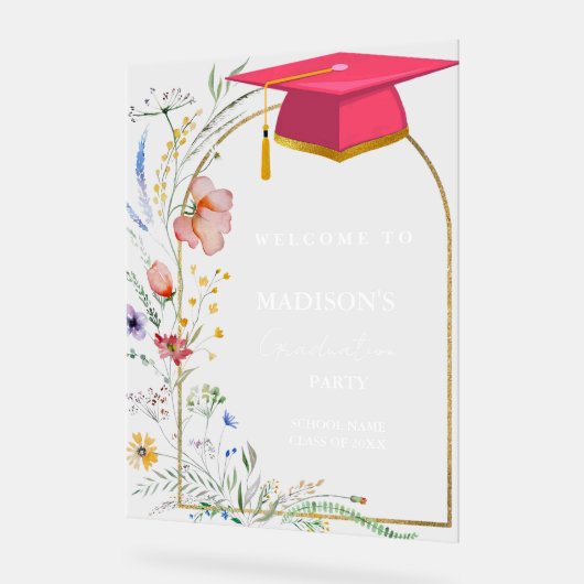 Elegant Wildflower Meadow Afstuderen Welkomstbord Acryl Bord (Hoek)