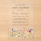 Elegant Wildflower Meadow Baby shower Acryl Uitnodigingen (Voorkant)