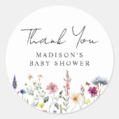 Elegant Wildflower Meadow Baby shower dank u Ronde Sticker (Voorkant)