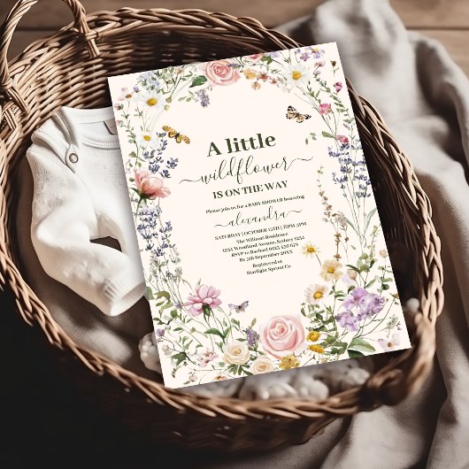 Elegant Wildflower Meadow Baby shower Kaart