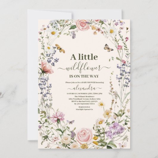 Elegant Wildflower Meadow Baby shower Kaart (Voorkant)