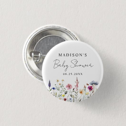 Elegant Wildflower Meadow Baby shower Ronde Button 3,2 Cm (Voorkant /achterkant)
