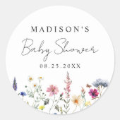 Elegant Wildflower Meadow Baby shower Ronde Sticker (Voorkant)