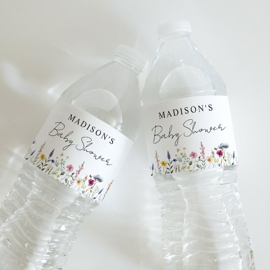 Elegant Wildflower Meadow Baby shower Waterfles Etiket