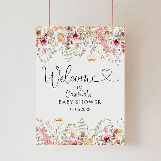 Elegant Wildflower Meadow Baby shower Welcome Poster