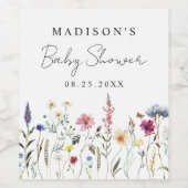Elegant Wildflower Meadow Baby shower Wijn Etiket (Enkel label)