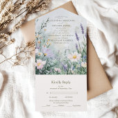 Elegant Wildflower Meadow Blush Pink Wedding All In One Uitnodiging