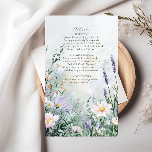 Elegant Wildflower Meadow Blush Pink Wedding Informatiekaartje