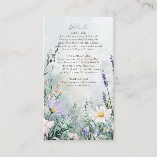 Elegant Wildflower Meadow Blush Pink Wedding Informatiekaartje (Voorkant)