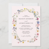 Elegant Wildflower Meadow Blush Pink Wedding Kaart (Voorkant)