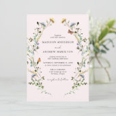 Elegant Wildflower Meadow Blush Pink Wedding Kaart (Staand voorkant)