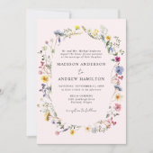 Elegant Wildflower Meadow Blush Pink Wedding Kaart (Voorkant)