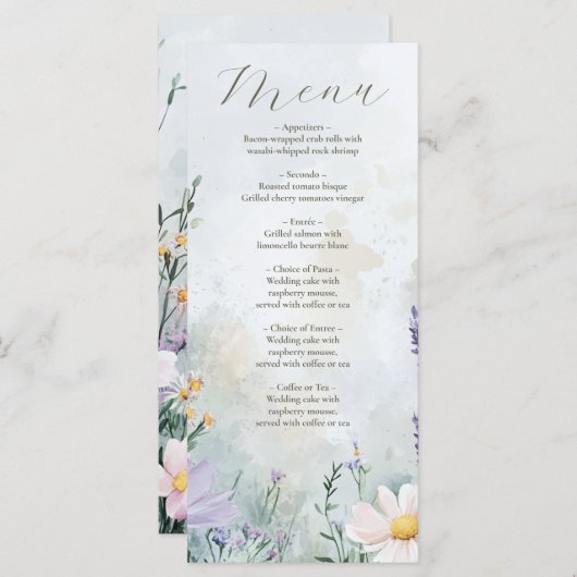 Elegant Wildflower Meadow Blush Pink Wedding Menu (Voorkant / Achterkant)