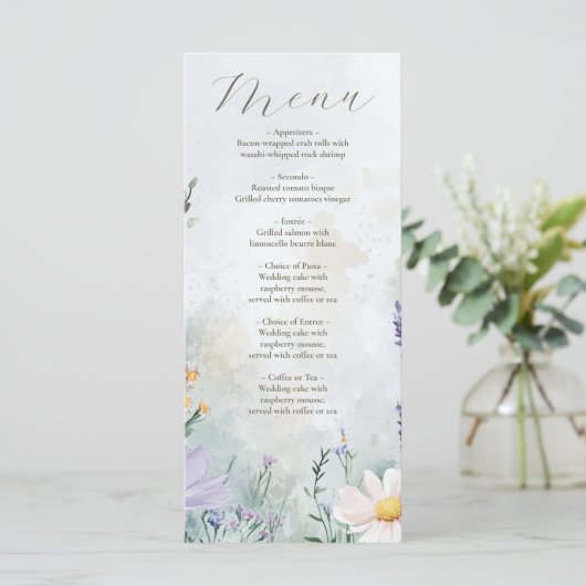 Elegant Wildflower Meadow Blush Pink Wedding Menu (Staand voorkant)