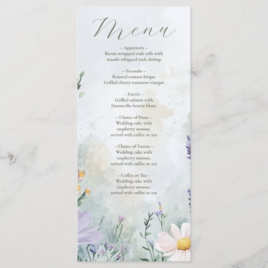 Elegant Wildflower Meadow Blush Pink Wedding Menu (Voorkant)