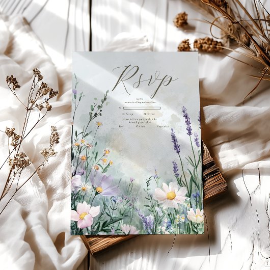 Elegant Wildflower Meadow Blush Pink Wedding RSVP Kaartje
