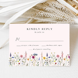 Elegant Wildflower Meadow Blush Pink Wedding RSVP Kaartje