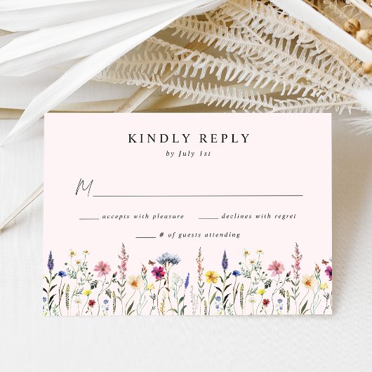 Elegant Wildflower Meadow Blush Pink Wedding RSVP Kaartje