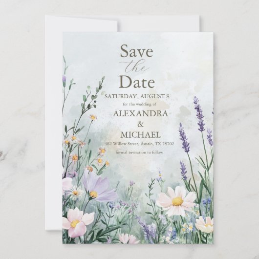 Elegant Wildflower Meadow Blush Pink Wedding Save The Date (Voorkant)