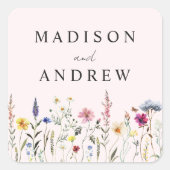 Elegant Wildflower Meadow Blush Pink Wedding Vierkante Sticker (Voorkant)