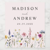 Elegant Wildflower Meadow Blush Pink Wedding Wijn Etiket (Enkel label)