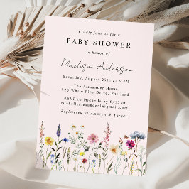 Elegant Wildflower Meadow Blush Roze Baby shower Kaart