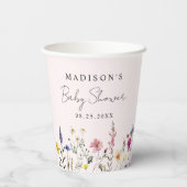Elegant Wildflower Meadow Blush Roze Baby shower Papieren Bekers (Achterkant)