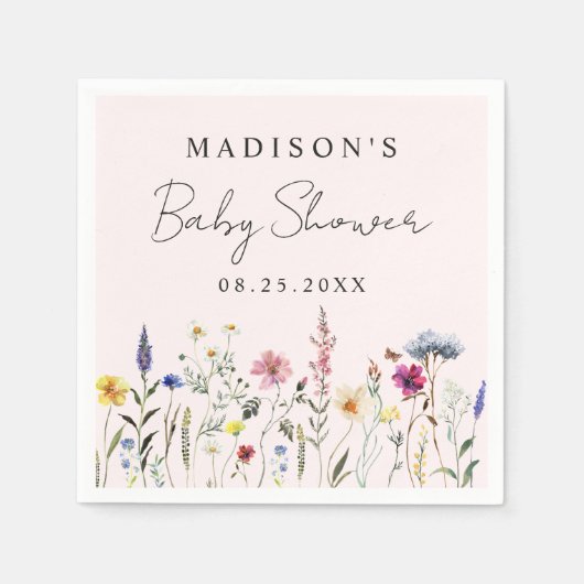 Elegant Wildflower Meadow Blush Roze Baby shower Servet (Voorkant)