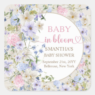 Elegant Wildflower Meadow Blush Roze Baby shower Vierkante Sticker