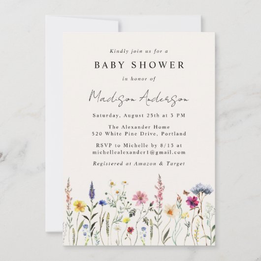 Elegant Wildflower Meadow Cream Baby shower Kaart (Voorkant)