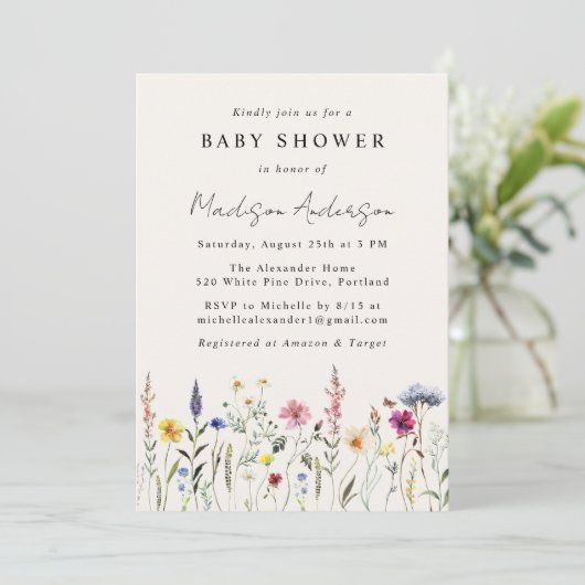 Elegant Wildflower Meadow Cream Baby shower Kaart (Staand voorkant)