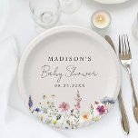 Elegant Wildflower Meadow Cream Baby shower Papieren Bordje<br><div class="desc">Elegante floral baby shower papieren borden met een ondergrens van waterverf wilde bloemen en loof in tinten roze, geel, paarse, blauw en groen op een crème achtergrond. Personaliseer de wilde bloem baby shower papieren borden met de naam van de aanstaande moeder en de datum. De gepersonaliseerde wilde bloem papier borden...</div>