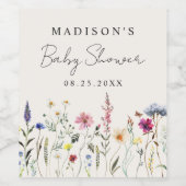 Elegant Wildflower Meadow Cream Baby shower Wijn Etiket (Enkel label)