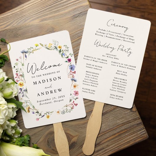 Elegant Wildflower Meadow Cream Trouwprogramma Handwaaier