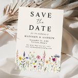 Elegant Wildflower Meadow Cream Wedding Save The Date<br><div class="desc">Kondig uw speciale dag in stijl aan met onze Elegant Wildflower Meadow bruiloft bewaar de datumkaart, een prachtige mix van de schoonheid van natuur en tijdloze elegantie. Delicaat versierd met waterverf wilde bloemen en weelderig gebladerte in betoverende tinten van roze, geel, paarse, blauw en groen op een crème achtergrond, dit...</div>