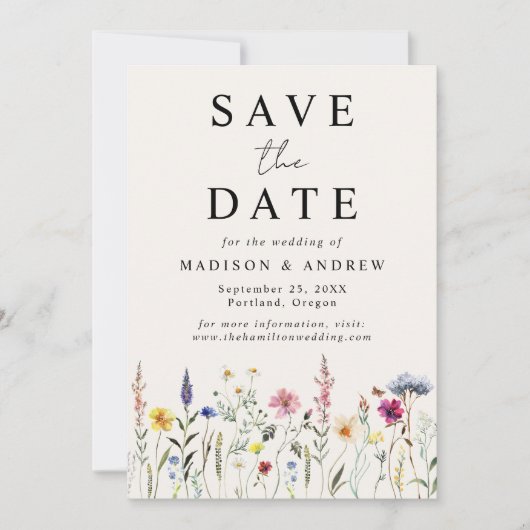 Elegant Wildflower Meadow Cream Wedding Save The Date (Voorkant)