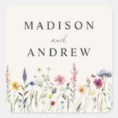 Elegant Wildflower Meadow Cream Wedding Vierkante Sticker (Voorkant)
