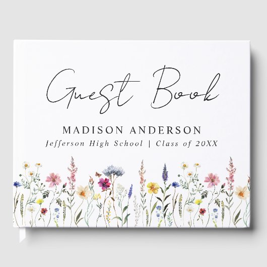 Elegant Wildflower Meadow Foto Afstudeerfeest Gastenboek (Voorkant)