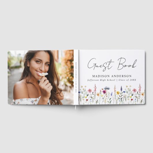 Elegant Wildflower Meadow Foto Afstudeerfeest Gastenboek (Volledig)