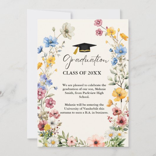 Elegant Wildflower Meadow Garden Afstuderen Aankondiging (Voorkant)