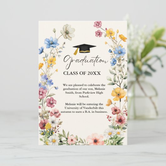 Elegant Wildflower Meadow Garden Afstuderen Aankondiging (Staand voorkant)
