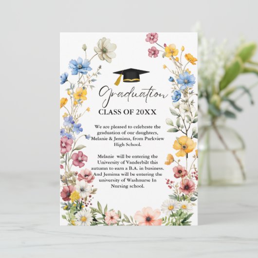 Elegant Wildflower Meadow Garden Afstuderen Aankondiging (Staand voorkant)