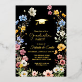 Elegant Wildflower Meadow Garden Twin Afstuderen Folie Uitnodiging (Voorkant)