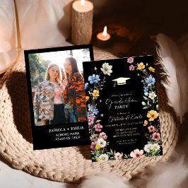 Elegant Wildflower Meadow Garden Twin Afstuderen Folie Uitnodiging