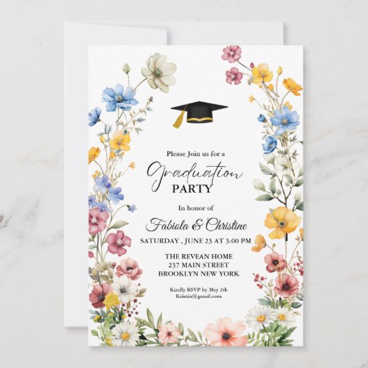 Elegant Wildflower Meadow Garden Twin Afstuderen Kaart (Voorkant)