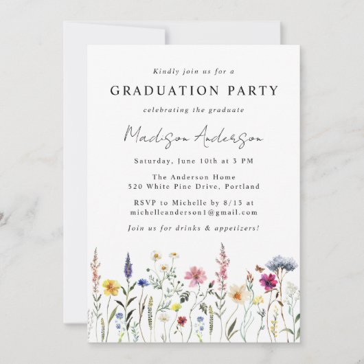 Elegant Wildflower Meadow Graduation Party Kaart (Voorkant)