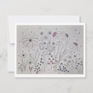 Elegant Wildflower Meadow Line Art Aankondiging