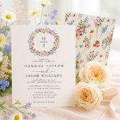 Elegant Wildflower Meadow Monogram Wedding Kaart