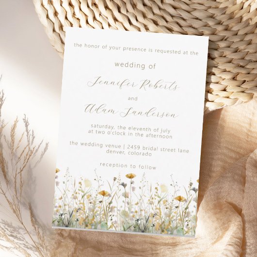 Elegant Wildflower Meadow Neutral Wedding Kaart